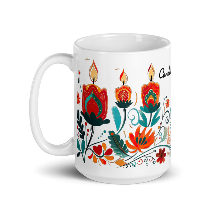 Candelaria Exclusive Name Art Piece Home Office Work Coffee Mug Mexican Spanish Pride Gift Cup One-Of-A-Kind Calligraphy White Glossy Mug | C19 Mexicada