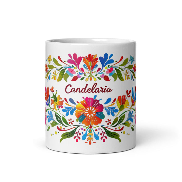 Candelaria Exclusive Name Art Piece Home Office Work Coffee Mug Mexican Spanish Pride Gift Cup One-Of-A-Kind Calligraphy White Glossy Mug | C2 Mexicada