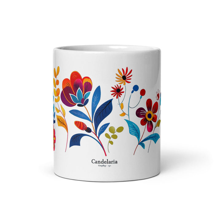 Candelaria Exclusive Name Art Piece Home Office Work Coffee Mug Mexican Spanish Pride Gift Cup One-Of-A-Kind Calligraphy White Glossy Mug | C20 Mexicada