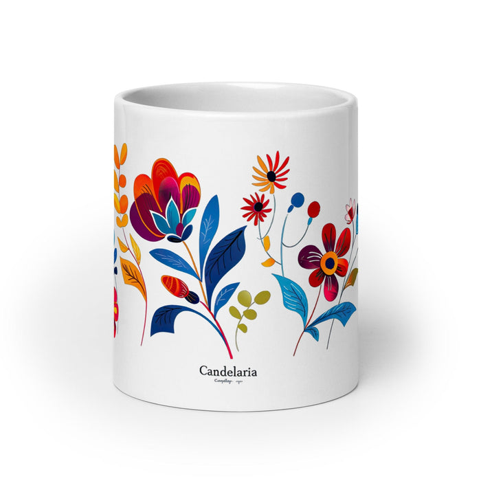 Candelaria Exclusive Name Art Piece Home Office Work Coffee Mug Mexican Spanish Pride Gift Cup One-Of-A-Kind Calligraphy White Glossy Mug | C20 Mexicada