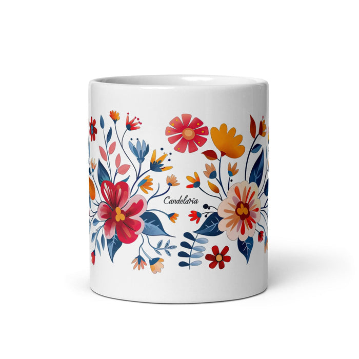 Candelaria Exclusive Name Art Piece Home Office Work Coffee Mug Mexican Spanish Pride Gift Cup One-Of-A-Kind Calligraphy White Glossy Mug | C22 Mexicada