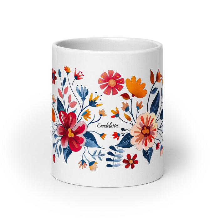 Candelaria Exclusive Name Art Piece Home Office Work Coffee Mug Mexican Spanish Pride Gift Cup One-Of-A-Kind Calligraphy White Glossy Mug | C22 Mexicada