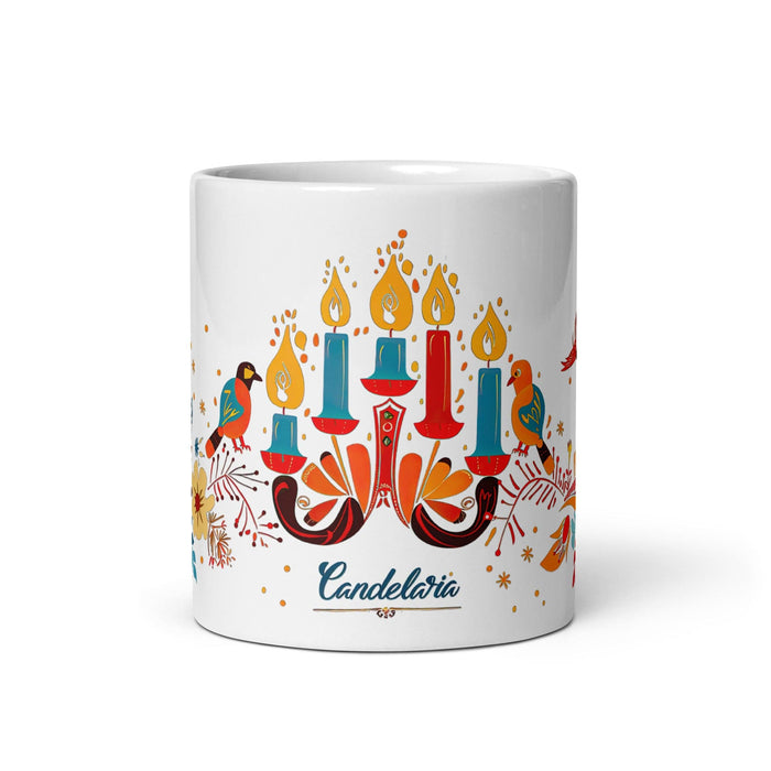 Candelaria Exclusive Name Art Piece Home Office Work Coffee Mug Mexican Spanish Pride Gift Cup One-Of-A-Kind Calligraphy White Glossy Mug | C23 Mexicada