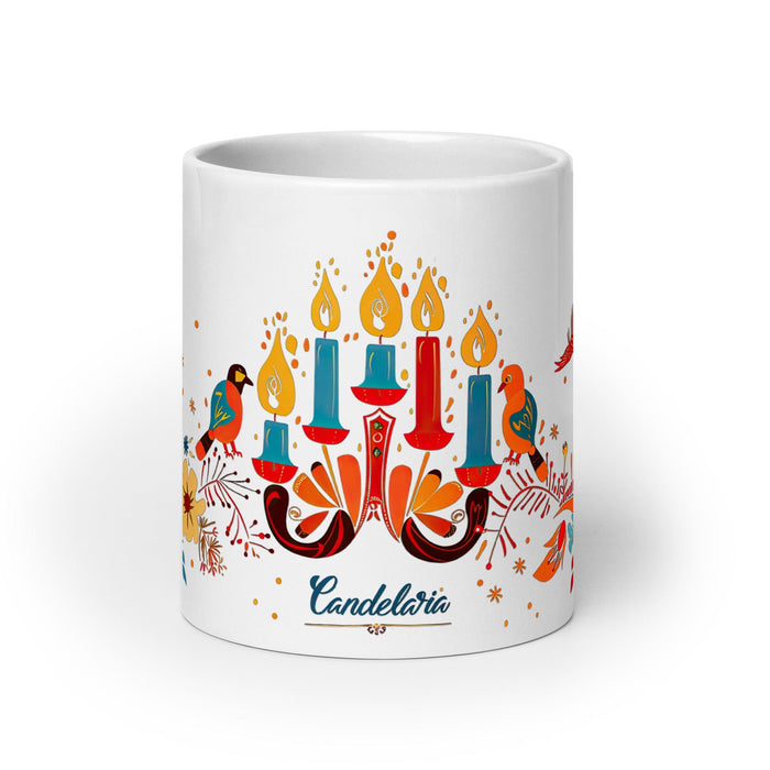 Candelaria Exclusive Name Art Piece Home Office Work Coffee Mug Mexican Spanish Pride Gift Cup One-Of-A-Kind Calligraphy White Glossy Mug | C23 Mexicada