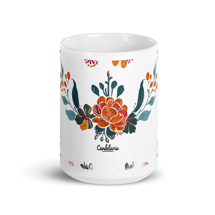 Candelaria Exclusive Name Art Piece Home Office Work Coffee Mug Mexican Spanish Pride Gift Cup One-Of-A-Kind Calligraphy White Glossy Mug | C24 Mexicada