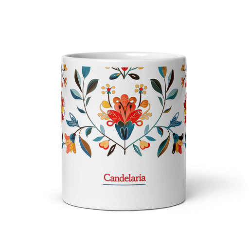 Candelaria Exclusive Name Art Piece Home Office Work Coffee Mug Mexican Spanish Pride Gift Cup One-Of-A-Kind Calligraphy White Glossy Mug | C3 Mexicada