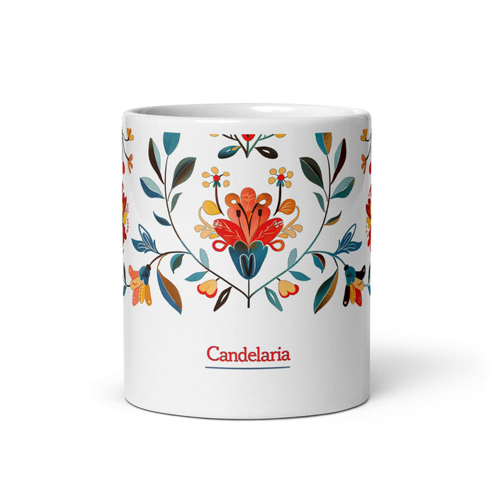 Candelaria Exclusive Name Art Piece Home Office Work Coffee Mug Mexican Spanish Pride Gift Cup One-Of-A-Kind Calligraphy White Glossy Mug | C3 Mexicada