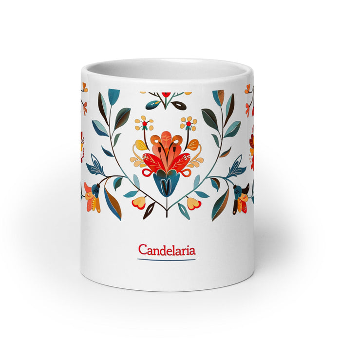 Candelaria Exclusive Name Art Piece Home Office Work Coffee Mug Mexican Spanish Pride Gift Cup One-Of-A-Kind Calligraphy White Glossy Mug | C3 Mexicada