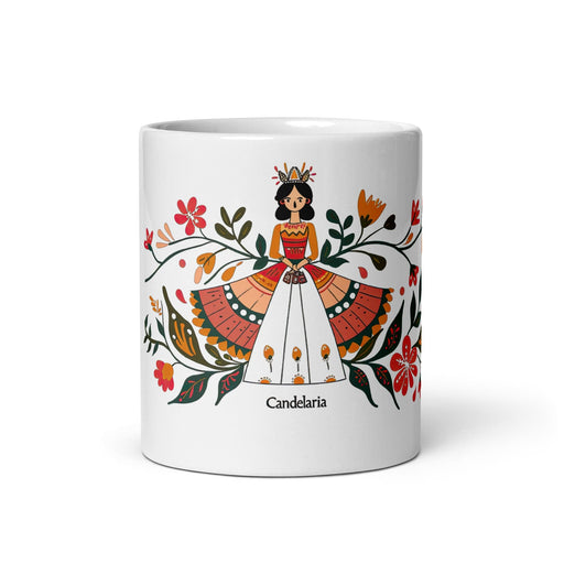 Candelaria Exclusive Name Art Piece Home Office Work Coffee Mug Mexican Spanish Pride Gift Cup One-Of-A-Kind Calligraphy White Glossy Mug | C4 Mexicada