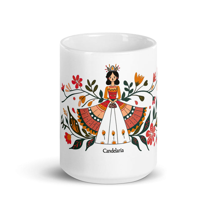 Candelaria Exclusive Name Art Piece Home Office Work Coffee Mug Mexican Spanish Pride Gift Cup One-Of-A-Kind Calligraphy White Glossy Mug | C4 Mexicada