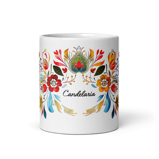 Candelaria Exclusive Name Art Piece Home Office Work Coffee Mug Mexican Spanish Pride Gift Cup One-Of-A-Kind Calligraphy White Glossy Mug | C5 Mexicada