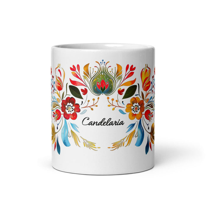 Candelaria Exclusive Name Art Piece Home Office Work Coffee Mug Mexican Spanish Pride Gift Cup One-Of-A-Kind Calligraphy White Glossy Mug | C5 Mexicada