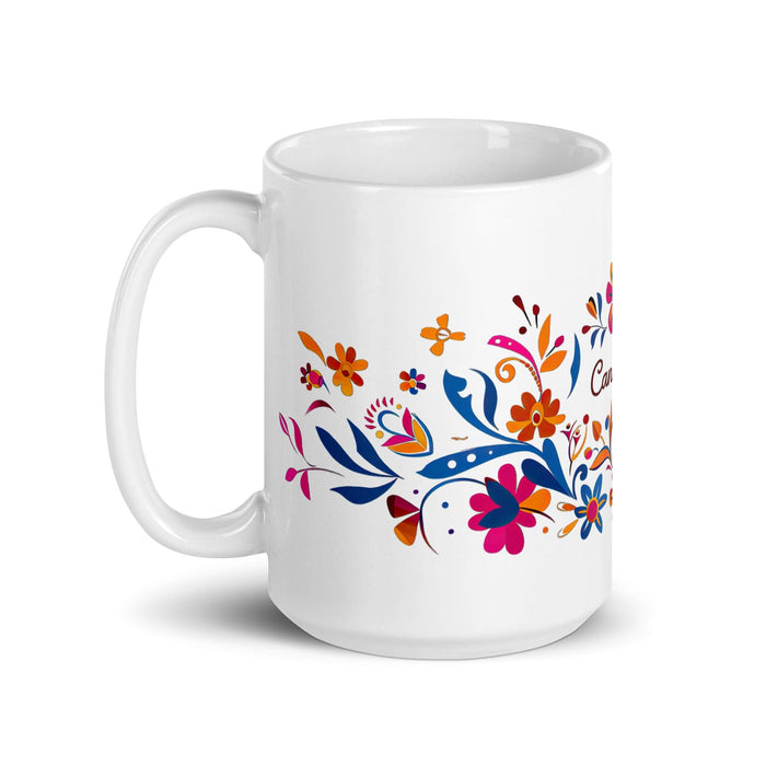 Candelaria Exclusive Name Art Piece Home Office Work Coffee Mug Mexican Spanish Pride Gift Cup One-Of-A-Kind Calligraphy White Glossy Mug | C6 Mexicada