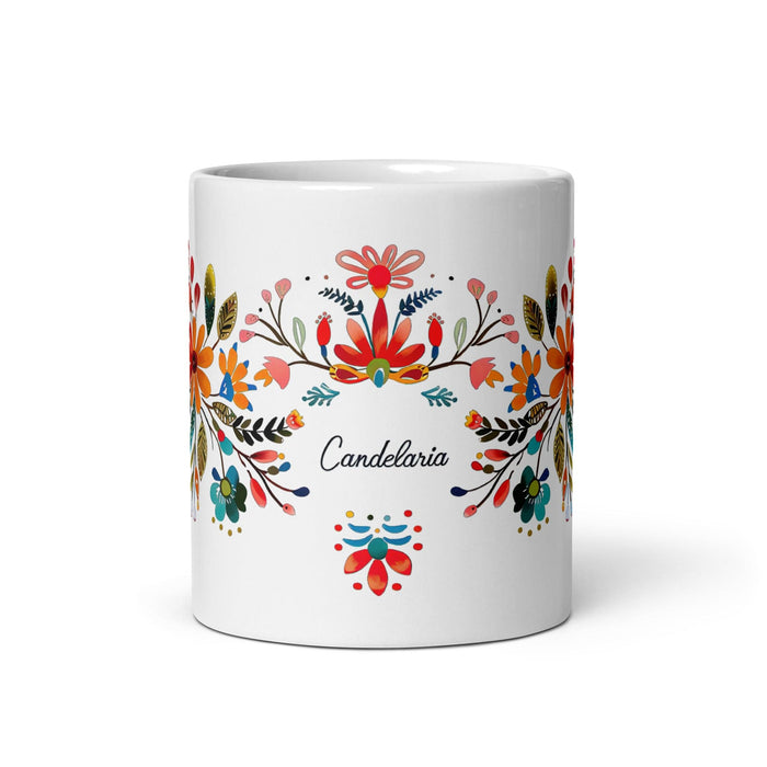 Candelaria Exclusive Name Art Piece Home Office Work Coffee Mug Mexican Spanish Pride Gift Cup One-Of-A-Kind Calligraphy White Glossy Mug | C7 Mexicada