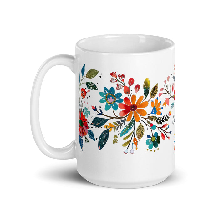 Candelaria Exclusive Name Art Piece Home Office Work Coffee Mug Mexican Spanish Pride Gift Cup One-Of-A-Kind Calligraphy White Glossy Mug | C7 Mexicada