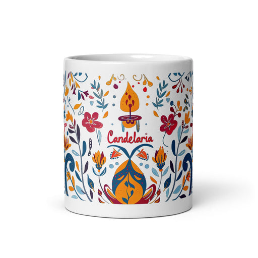 Candelaria Exclusive Name Art Piece Home Office Work Coffee Mug Mexican Spanish Pride Gift Cup One-Of-A-Kind Calligraphy White Glossy Mug | C8 Mexicada