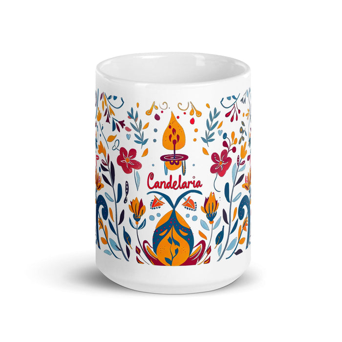 Candelaria Exclusive Name Art Piece Home Office Work Coffee Mug Mexican Spanish Pride Gift Cup One-Of-A-Kind Calligraphy White Glossy Mug | C8 Mexicada