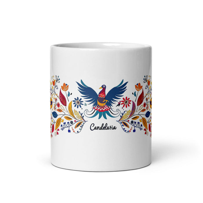 Candelaria Exclusive Name Art Piece Home Office Work Coffee Mug Mexican Spanish Pride Gift Cup One-Of-A-Kind Calligraphy White Glossy Mug | C9 Mexicada