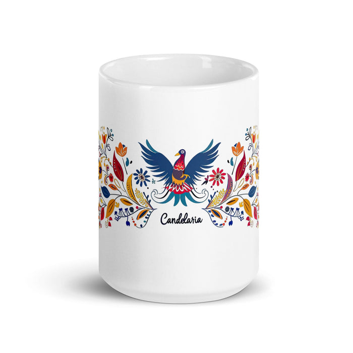 Candelaria Exclusive Name Art Piece Home Office Work Coffee Mug Mexican Spanish Pride Gift Cup One-Of-A-Kind Calligraphy White Glossy Mug | C9 Mexicada