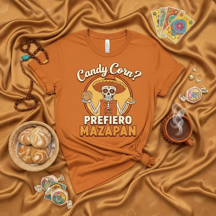 Candy Corn? Prefiero Mazapan T-Shirt, Día de Muertos Skeleton Tee, Funny Halloween Mexican Candy Shirt, Unisex Fall Fiesta Sugar Skull Gift. Mexicada