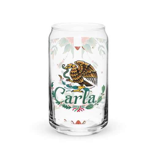 Carla Exclusive Name Art Piece Can-Shaped Glass Home Office Work Mexican Spanish Pride Gift Cup One-Of-A-Kind Calligraphy Glass | C2 Mexicada 16 oz