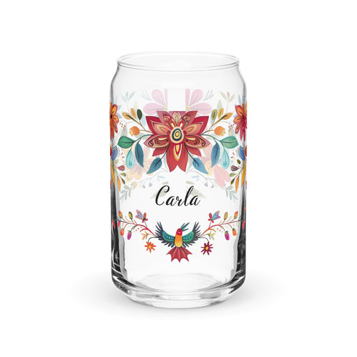 Carla Exclusive Name Art Piece Can-Shaped Glass Home Office Work Mexican Spanish Pride Gift Cup One-Of-A-Kind Calligraphy Glass | C4 Mexicada 16 oz