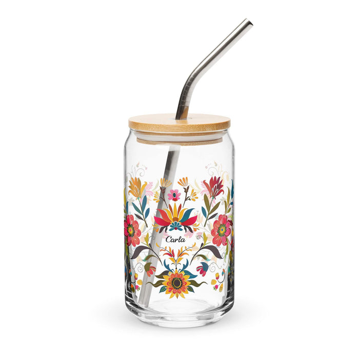 Carla Exclusive Name Art Piece Can-Shaped Glass Home Office Work Mexican Spanish Pride Gift Cup One-Of-A-Kind Calligraphy Glass | C5 Mexicada 16 oz With Lid & Straw