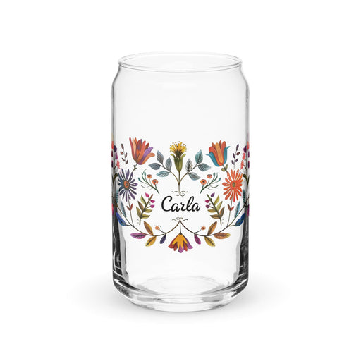 Carla Exclusive Name Art Piece Can-Shaped Glass Home Office Work Mexican Spanish Pride Gift Cup One-Of-A-Kind Calligraphy Glass | C7 Mexicada 16 oz (No Lid No Straw)