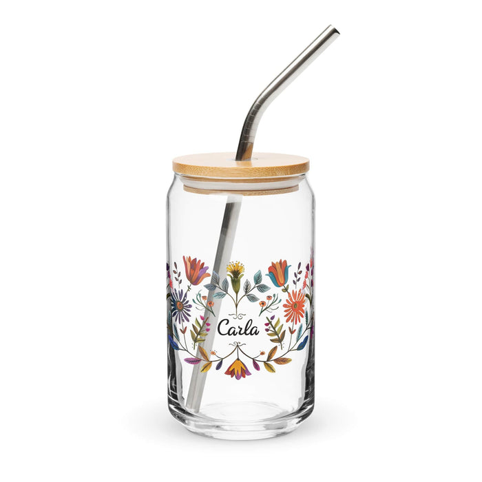 Carla Exclusive Name Art Piece Can-Shaped Glass Home Office Work Mexican Spanish Pride Gift Cup One-Of-A-Kind Calligraphy Glass | C7 Mexicada 16 oz With Lid & Straw