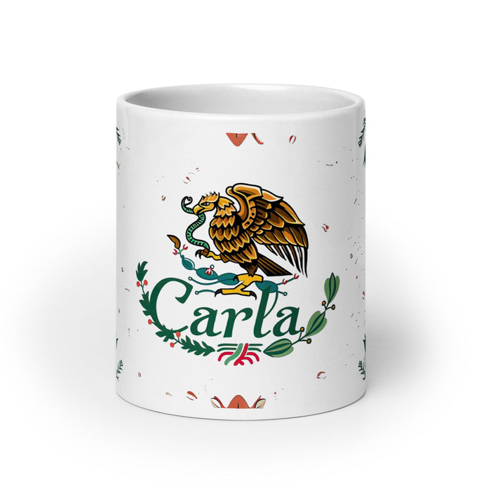 Carla Exclusive Name Art Piece Home Office Work Coffee Mug Mexican Spanish Pride Gift Cup One-Of-A-Kind Calligraphy White Glossy Mug | C2 Mexicada