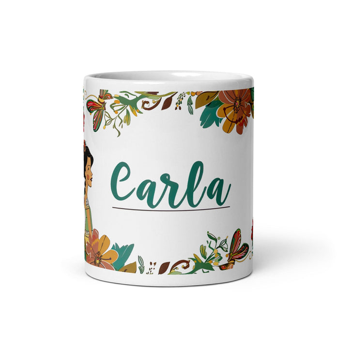 Carla Exclusive Name Art Piece Home Office Work Coffee Mug Mexican Spanish Pride Gift Cup One-Of-A-Kind Calligraphy White Glossy Mug | C3 Mexicada