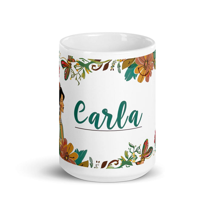 Carla Exclusive Name Art Piece Home Office Work Coffee Mug Mexican Spanish Pride Gift Cup One-Of-A-Kind Calligraphy White Glossy Mug | C3 Mexicada