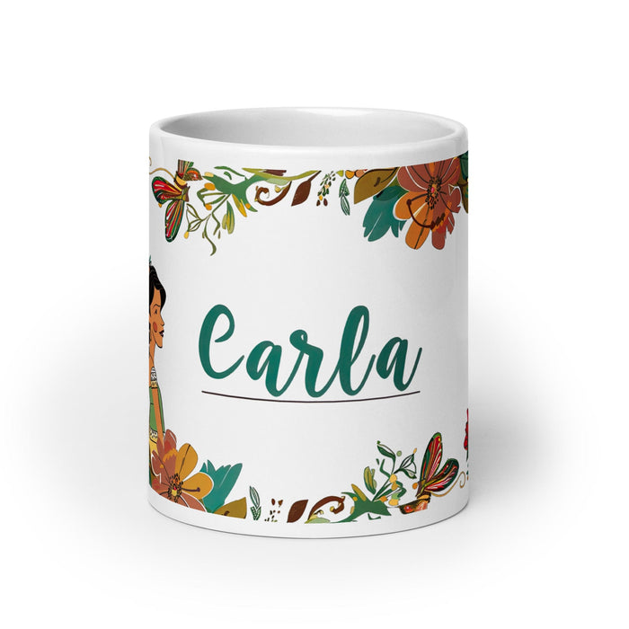 Carla Exclusive Name Art Piece Home Office Work Coffee Mug Mexican Spanish Pride Gift Cup One-Of-A-Kind Calligraphy White Glossy Mug | C3 Mexicada