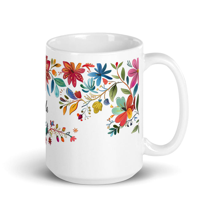 Carla Exclusive Name Art Piece Home Office Work Coffee Mug Mexican Spanish Pride Gift Cup One-Of-A-Kind Calligraphy White Glossy Mug | C4 Mexicada 15 oz