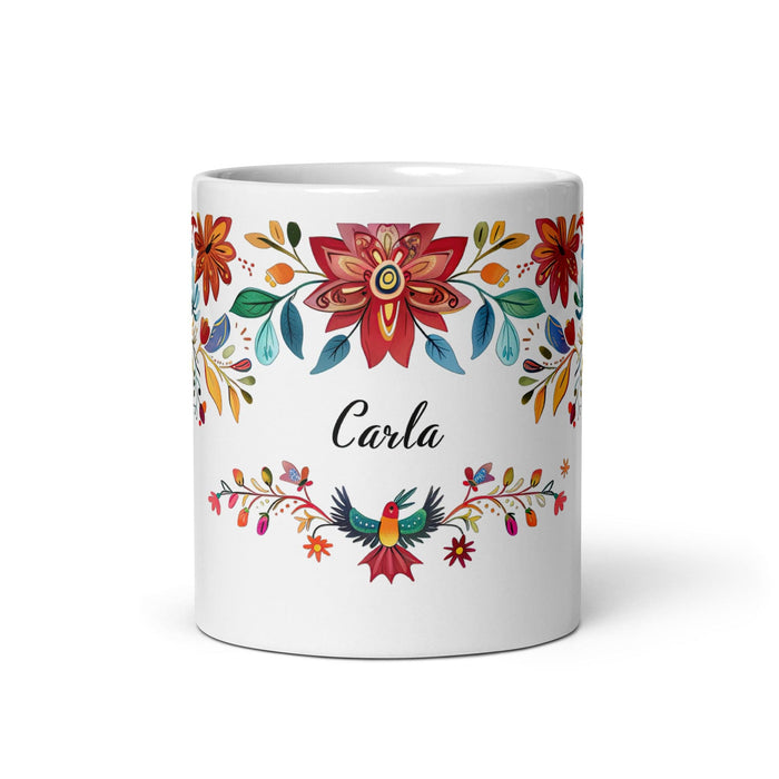 Carla Exclusive Name Art Piece Home Office Work Coffee Mug Mexican Spanish Pride Gift Cup One-Of-A-Kind Calligraphy White Glossy Mug | C4 Mexicada