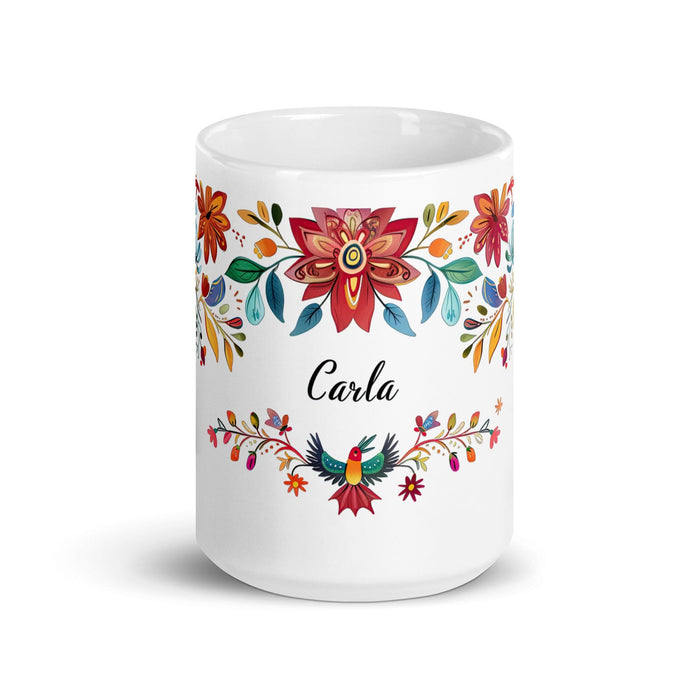 Carla Exclusive Name Art Piece Home Office Work Coffee Mug Mexican Spanish Pride Gift Cup One-Of-A-Kind Calligraphy White Glossy Mug | C4 Mexicada