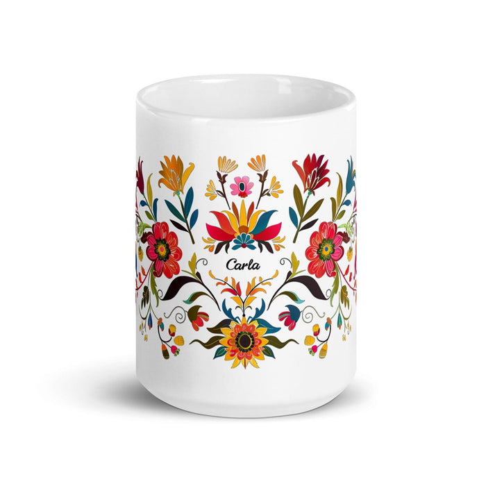 Carla Exclusive Name Art Piece Home Office Work Coffee Mug Mexican Spanish Pride Gift Cup One-Of-A-Kind Calligraphy White Glossy Mug | C5 Mexicada