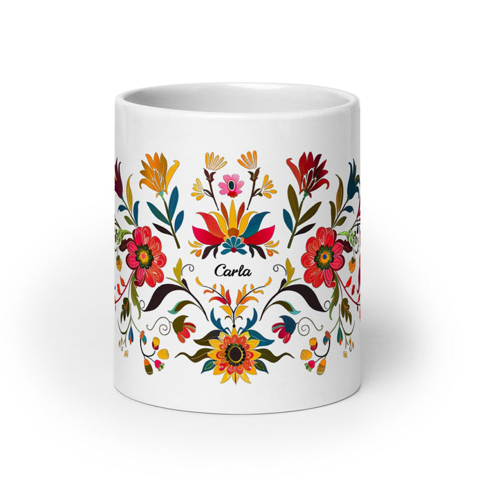 Carla Exclusive Name Art Piece Home Office Work Coffee Mug Mexican Spanish Pride Gift Cup One-Of-A-Kind Calligraphy White Glossy Mug | C5 Mexicada