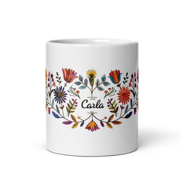 Carla Exclusive Name Art Piece Home Office Work Coffee Mug Mexican Spanish Pride Gift Cup One-Of-A-Kind Calligraphy White Glossy Mug | C7 Mexicada