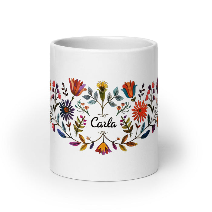 Carla Exclusive Name Art Piece Home Office Work Coffee Mug Mexican Spanish Pride Gift Cup One-Of-A-Kind Calligraphy White Glossy Mug | C7 Mexicada