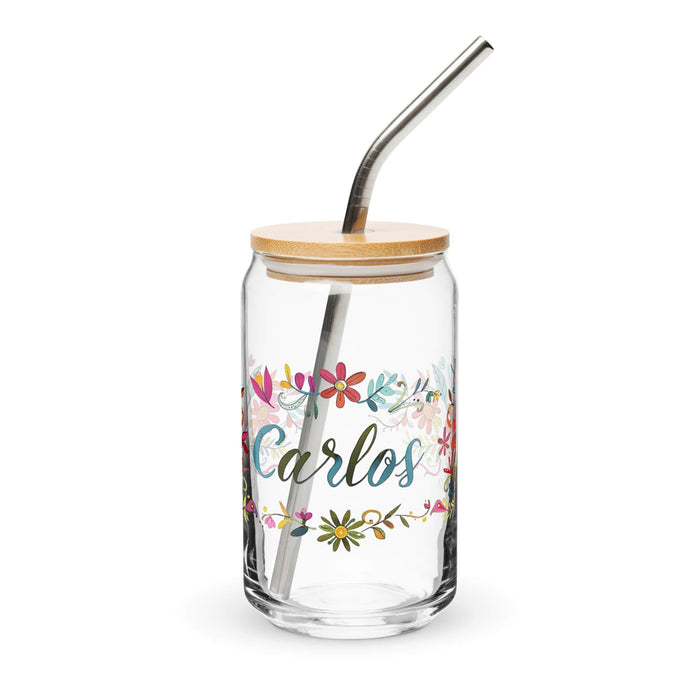 Carlos Exclusive Name Art Piece Can-Shaped Glass Home Office Work Mexican Spanish Pride Gift Cup One-Of-A-Kind Calligraphy Glass | C10 Mexicada 16 oz With Lid & Straw