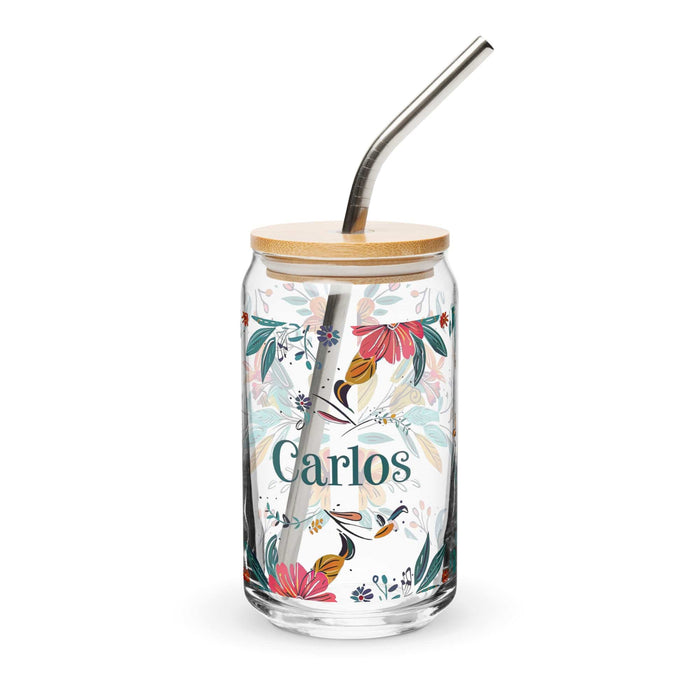 Carlos Exclusive Name Art Piece Can-Shaped Glass Home Office Work Mexican Spanish Pride Gift Cup One-Of-A-Kind Calligraphy Glass | C12 Mexicada 16 oz With Lid & Straw