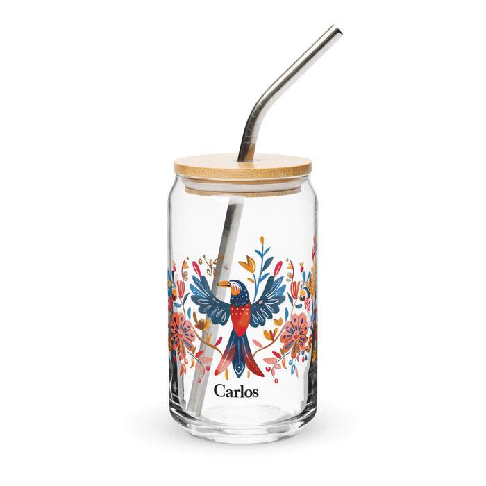 Carlos Exclusive Name Art Piece Can-Shaped Glass Home Office Work Mexican Spanish Pride Gift Cup One-Of-A-Kind Calligraphy Glass | C14 Mexicada 16 oz With Lid & Straw