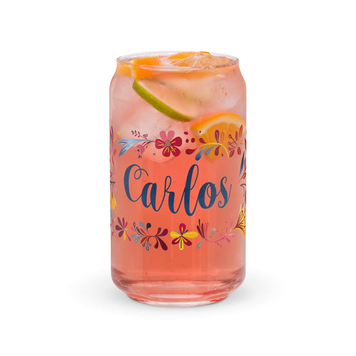 Carlos Exclusive Name Art Piece Can-Shaped Glass Home Office Work Mexican Spanish Pride Gift Cup One-Of-A-Kind Calligraphy Glass | C17 Mexicada