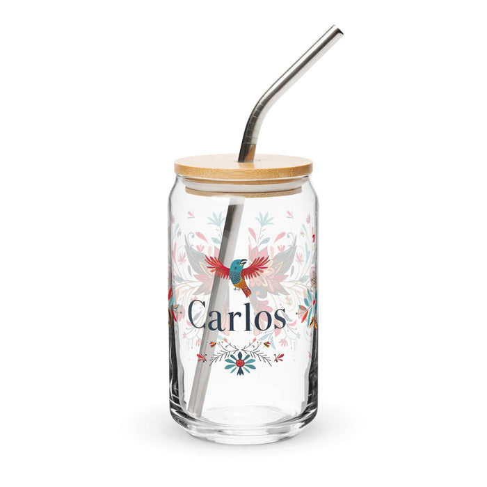 Carlos Exclusive Name Art Piece Can-Shaped Glass Home Office Work Mexican Spanish Pride Gift Cup One-Of-A-Kind Calligraphy Glass | C18 Mexicada 16 oz With Lid & Straw