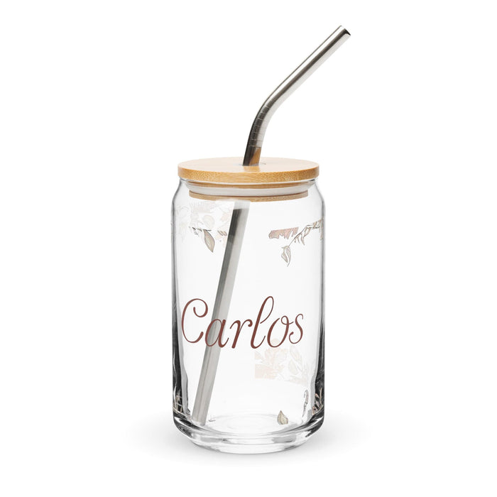 Carlos Exclusive Name Art Piece Can-Shaped Glass Home Office Work Mexican Spanish Pride Gift Cup One-Of-A-Kind Calligraphy Glass | C19 Mexicada 16 oz With Lid & Straw