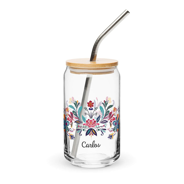 Carlos Exclusive Name Art Piece Can-Shaped Glass Home Office Work Mexican Spanish Pride Gift Cup One-Of-A-Kind Calligraphy Glass | C2 Mexicada 16 oz With Lid & Straw