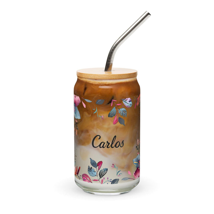 Carlos Exclusive Name Art Piece Can-Shaped Glass Home Office Work Mexican Spanish Pride Gift Cup One-Of-A-Kind Calligraphy Glass | C20 Mexicada