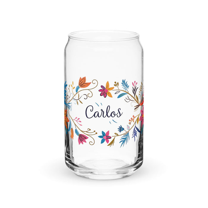 Carlos Exclusive Name Art Piece Can-Shaped Glass Home Office Work Mexican Spanish Pride Gift Cup One-Of-A-Kind Calligraphy Glass | C21 Mexicada 16 oz (No Lid No Straw)