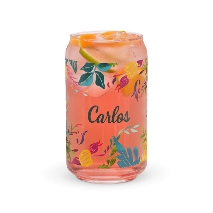 Carlos Exclusive Name Art Piece Can-Shaped Glass Home Office Work Mexican Spanish Pride Gift Cup One-Of-A-Kind Calligraphy Glass | C4 Mexicada